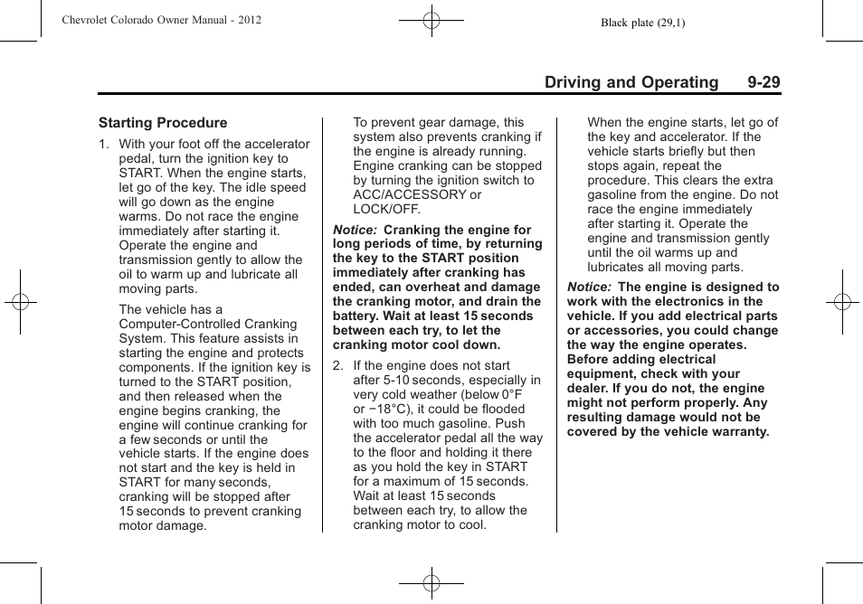 Driving and operating 9-29 | CHEVROLET 2012 Colorado User Manual | Page 211 / 408