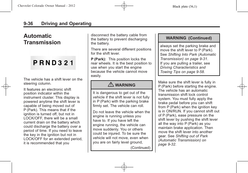 Automatic transmission, Automatic transmission -36 | CHEVROLET 2012 Colorado User Manual | Page 218 / 408