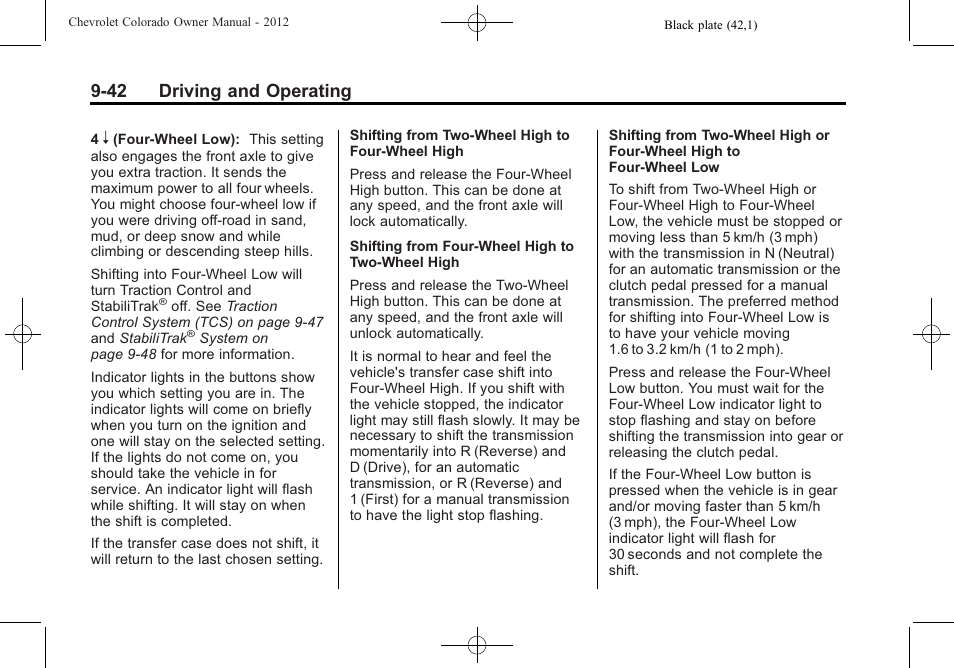 42 driving and operating | CHEVROLET 2012 Colorado User Manual | Page 224 / 408