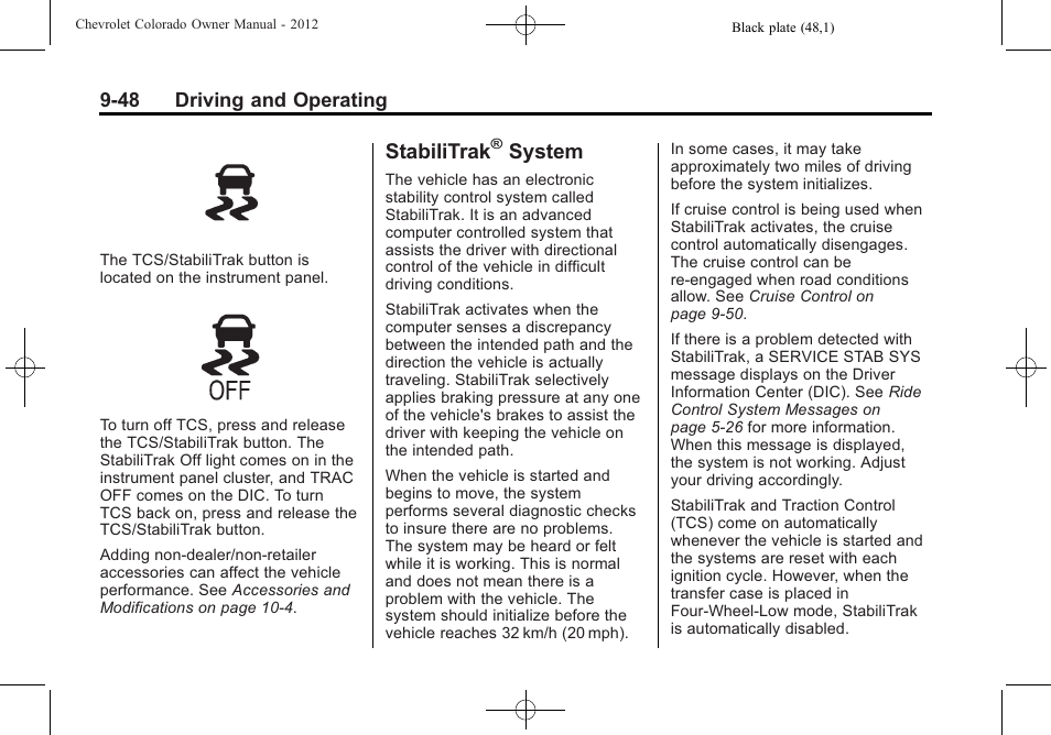 Stabilitrak® system, Stabilitrak, System on | System -48, System | CHEVROLET 2012 Colorado User Manual | Page 230 / 408