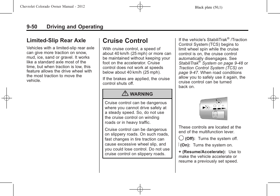 Limited-slip rear axle, Cruise control, Control -50 | Limited-slip rear axle -50, Cruise control -50 | CHEVROLET 2012 Colorado User Manual | Page 232 / 408