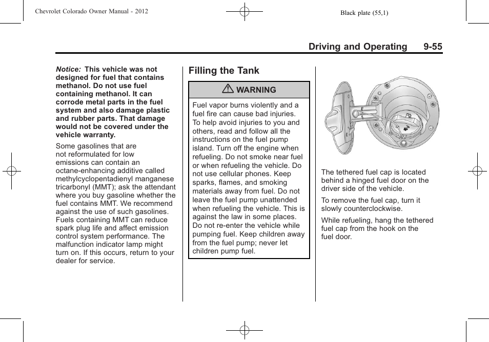 Filling the tank, Filling the tank -55 | CHEVROLET 2012 Colorado User Manual | Page 237 / 408