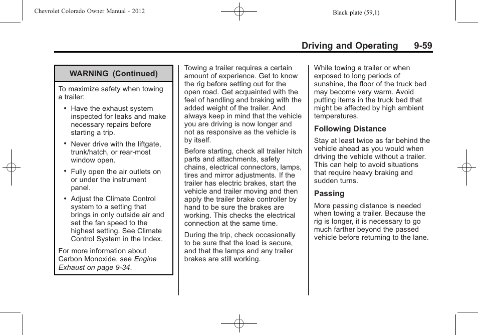 Driving and operating 9-59 | CHEVROLET 2012 Colorado User Manual | Page 241 / 408