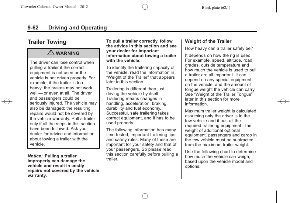 Trailer towing, Trailer towing -62 | CHEVROLET 2012 Colorado User Manual | Page 244 / 408