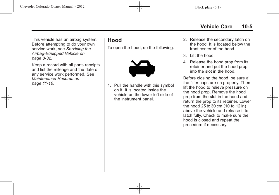 Hood, Hood -5 | CHEVROLET 2012 Colorado User Manual | Page 255 / 408