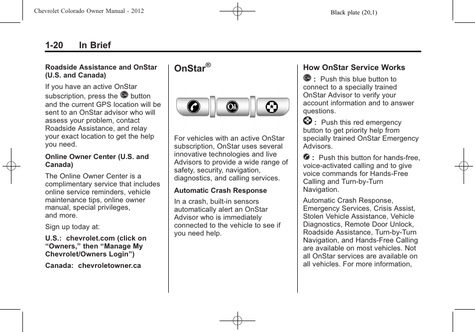 Onstar | CHEVROLET 2012 Colorado User Manual | Page 26 / 408