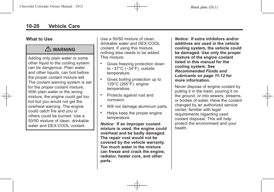 20 vehicle care | CHEVROLET 2012 Colorado User Manual | Page 270 / 408