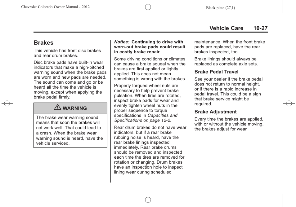 Brakes, Brakes -27, Center | CHEVROLET 2012 Colorado User Manual | Page 277 / 408