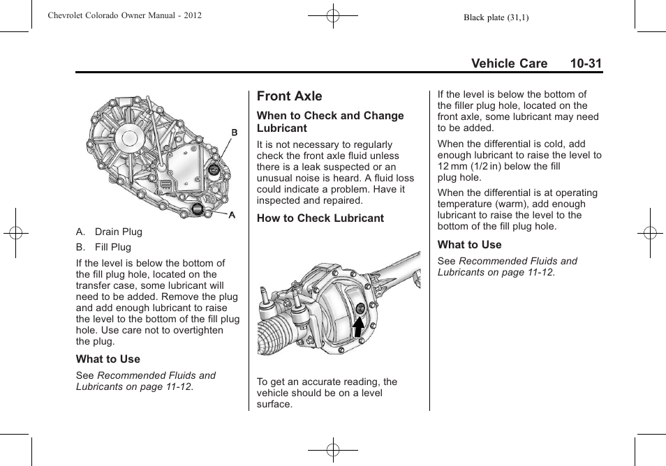 Front axle, Front axle -31 | CHEVROLET 2012 Colorado User Manual | Page 281 / 408