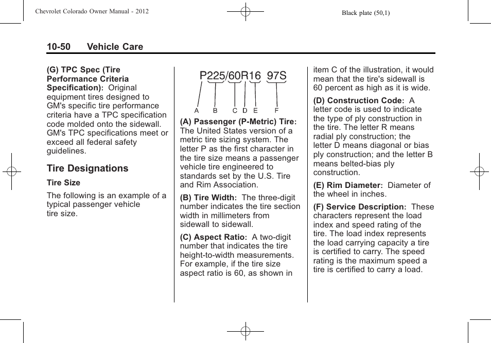 Tire designations, Tire designations -50 | CHEVROLET 2012 Colorado User Manual | Page 300 / 408