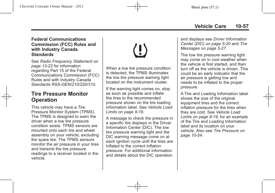 Tire pressure monitor operation, Tire pressure monitor, Operation -57 | CHEVROLET 2012 Colorado User Manual | Page 307 / 408