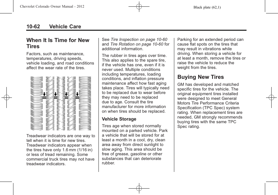 When it is time for new tires, Buying new tires, When it is time for new | Tires -62, Buying new tires -62 | CHEVROLET 2012 Colorado User Manual | Page 312 / 408