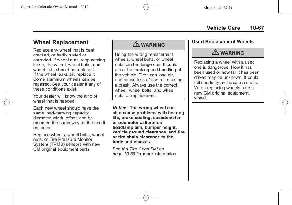 Wheel replacement, Wheel replacement -67 | CHEVROLET 2012 Colorado User Manual | Page 317 / 408