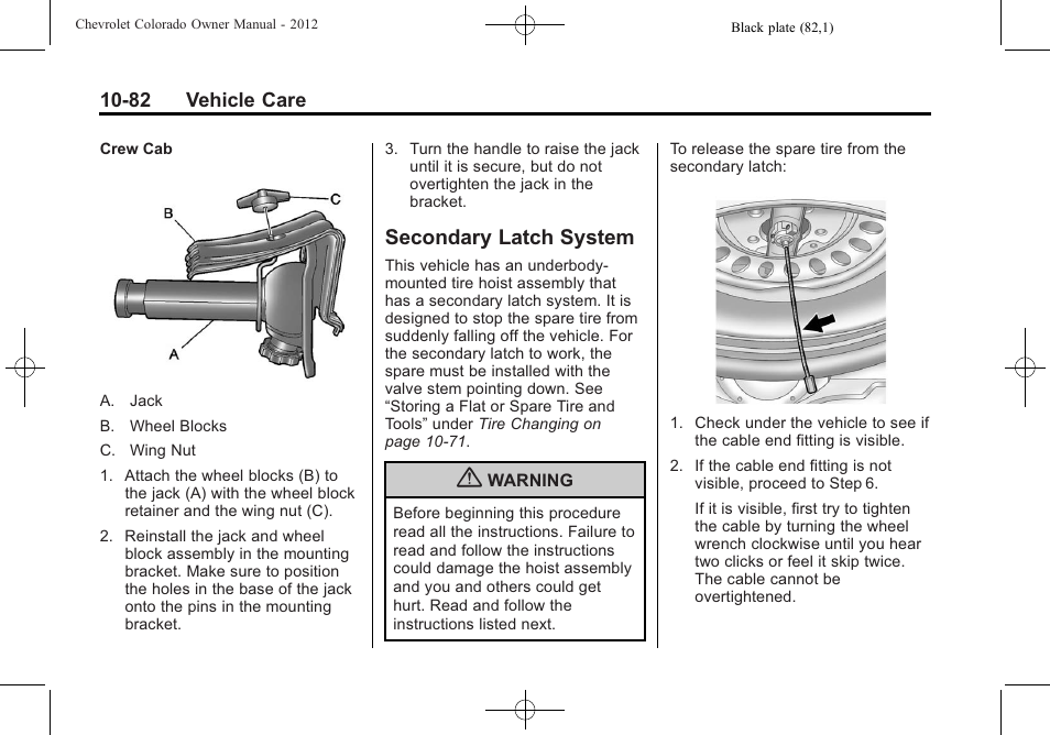 Secondary latch system, Secondary latch system -82 | CHEVROLET 2012 Colorado User Manual | Page 332 / 408