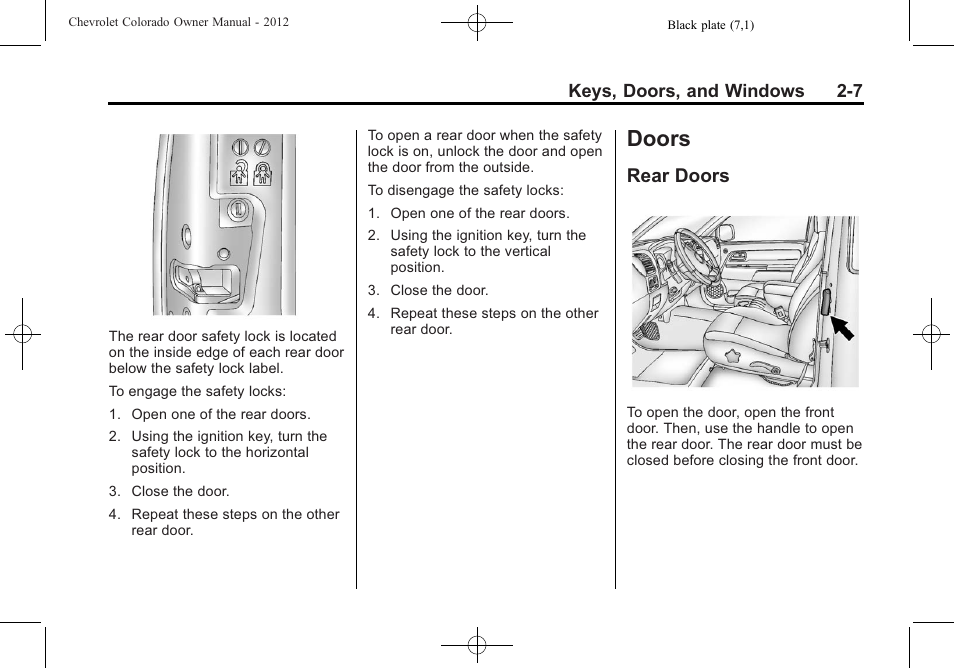 Doors, Rear doors, Doors -7 | Lighting, Rear doors -7 | CHEVROLET 2012 Colorado User Manual | Page 35 / 408