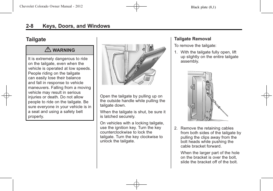 Tailgate, Tailgate -8 | CHEVROLET 2012 Colorado User Manual | Page 36 / 408
