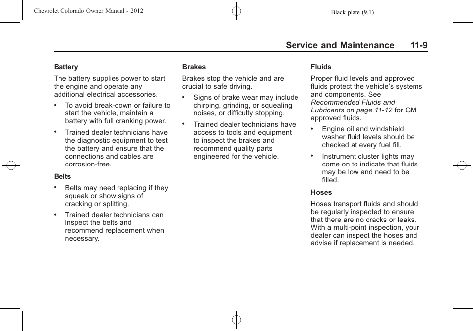 Service and maintenance 11-9 | CHEVROLET 2012 Colorado User Manual | Page 361 / 408