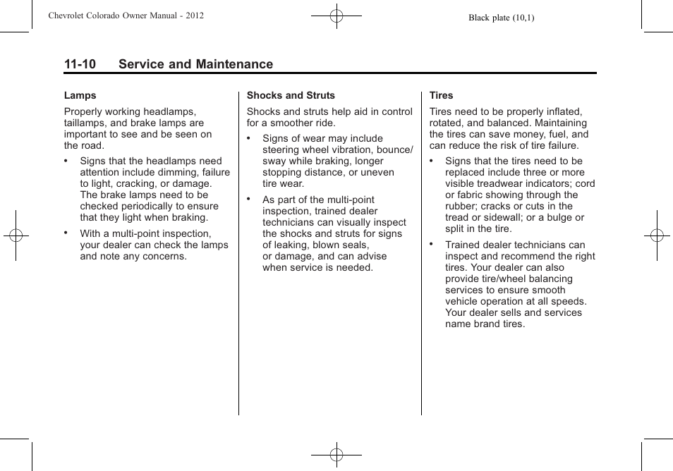 10 service and maintenance | CHEVROLET 2012 Colorado User Manual | Page 362 / 408