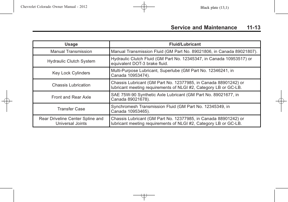 Service and maintenance 11-13 | CHEVROLET 2012 Colorado User Manual | Page 365 / 408