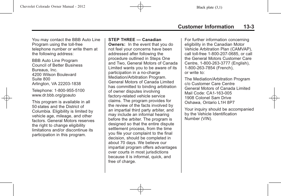 Customer information 13-3 | CHEVROLET 2012 Colorado User Manual | Page 377 / 408