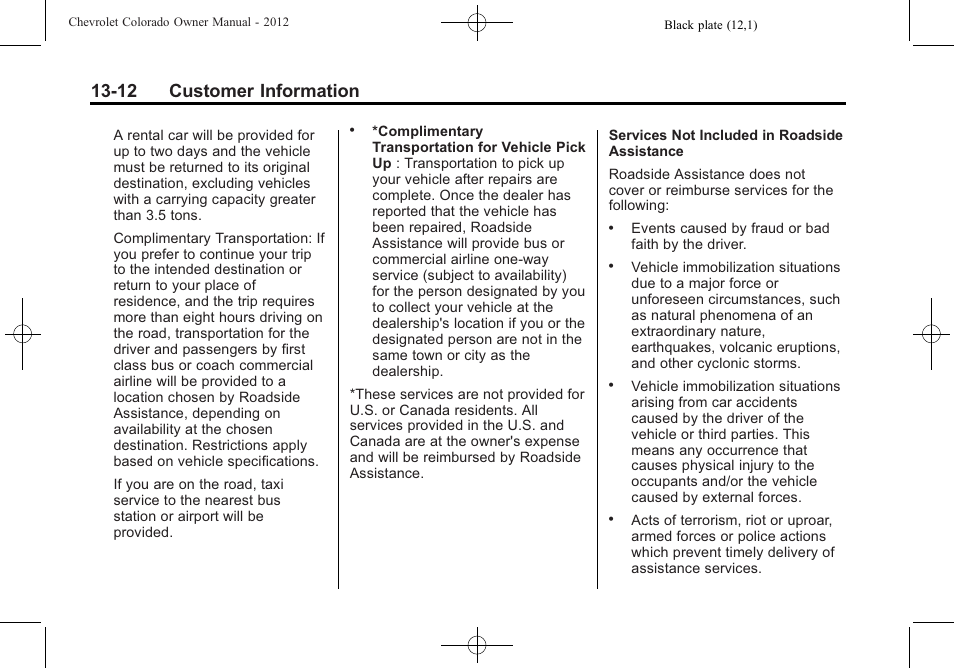 12 customer information | CHEVROLET 2012 Colorado User Manual | Page 386 / 408