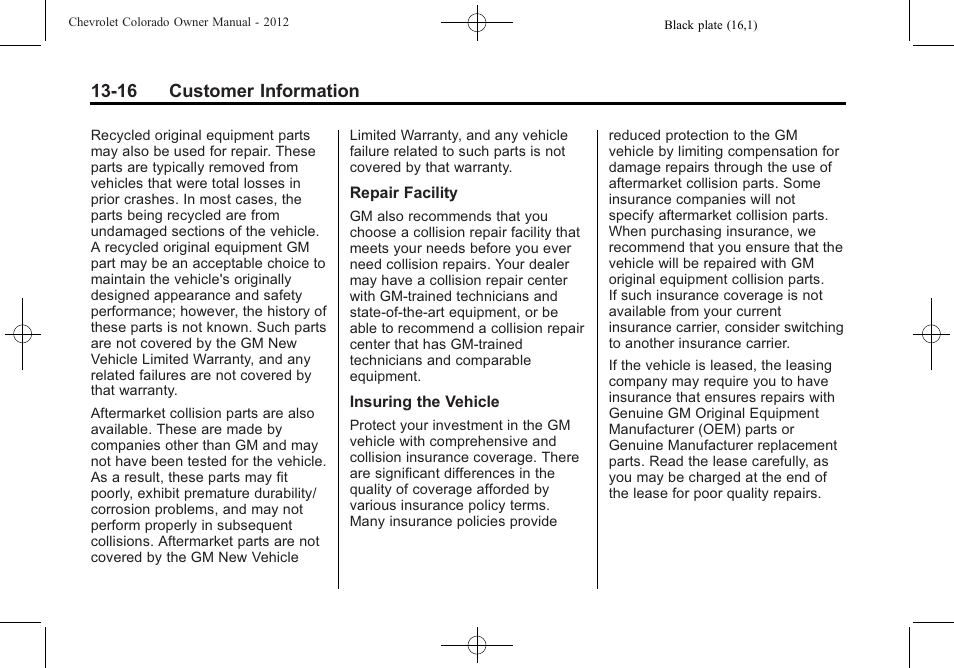 16 customer information | CHEVROLET 2012 Colorado User Manual | Page 390 / 408