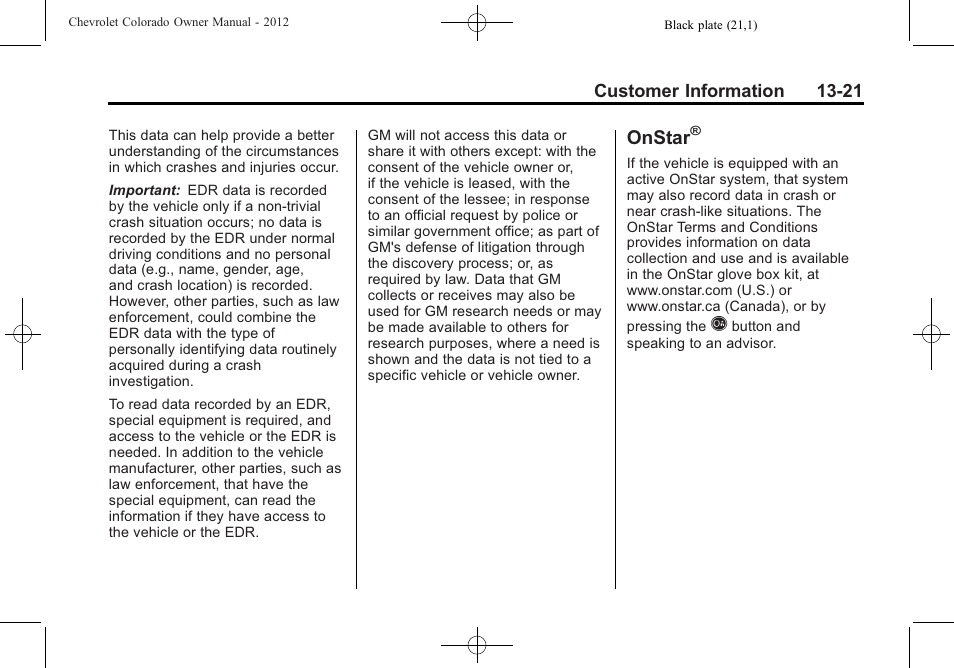 Onstar | CHEVROLET 2012 Colorado User Manual | Page 395 / 408