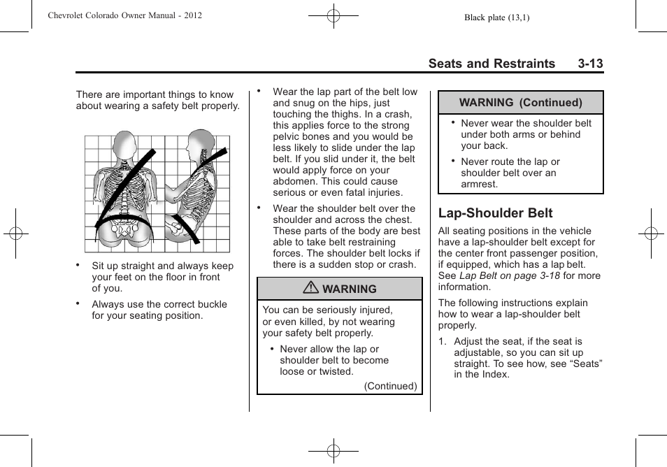 Lap-shoulder belt, Lap-shoulder belt -13, Parts | Seats and restraints 3-13 | CHEVROLET 2012 Colorado User Manual | Page 61 / 408