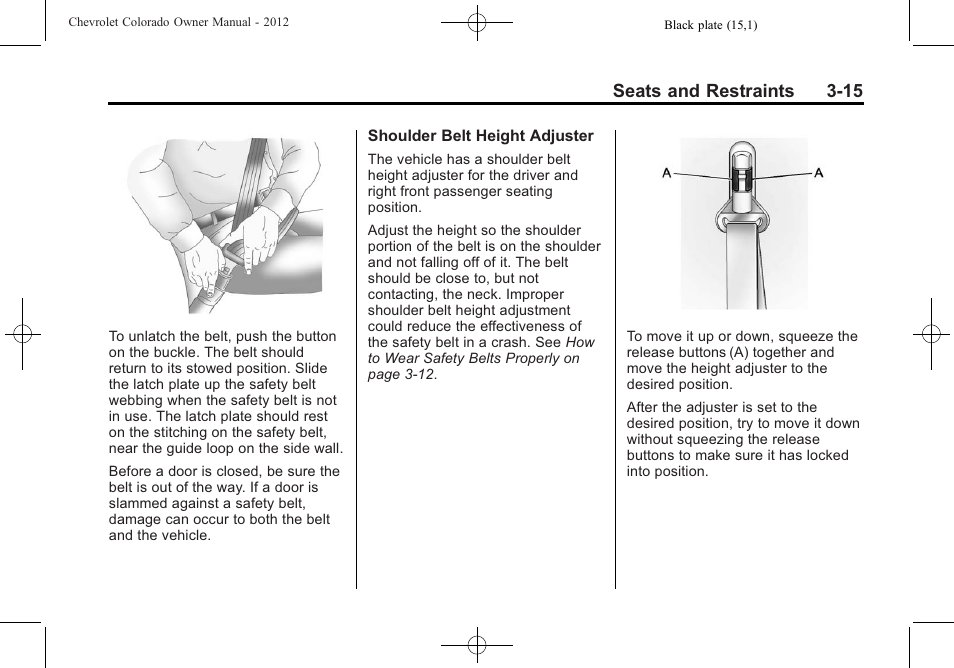 Seats and restraints 3-15 | CHEVROLET 2012 Colorado User Manual | Page 63 / 408