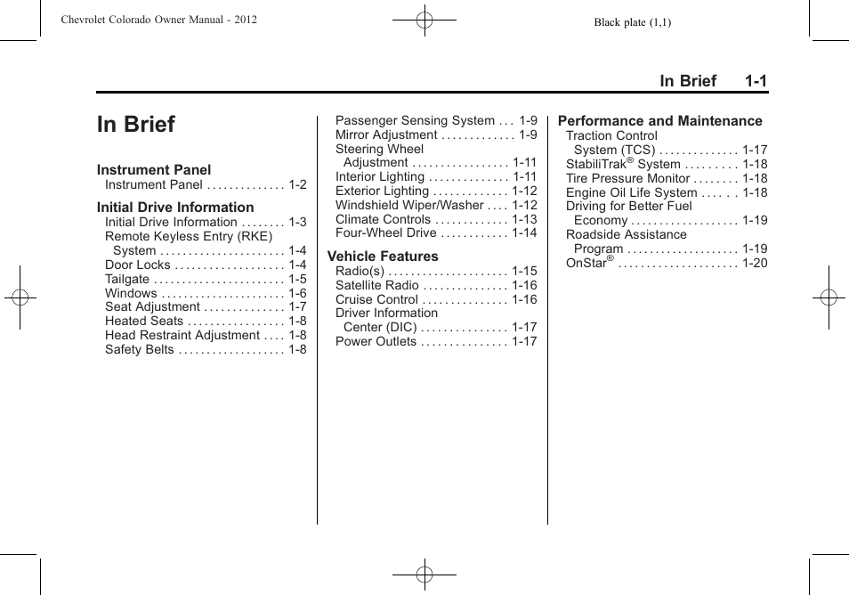 In brief, In brief -1 | CHEVROLET 2012 Colorado User Manual | Page 7 / 408