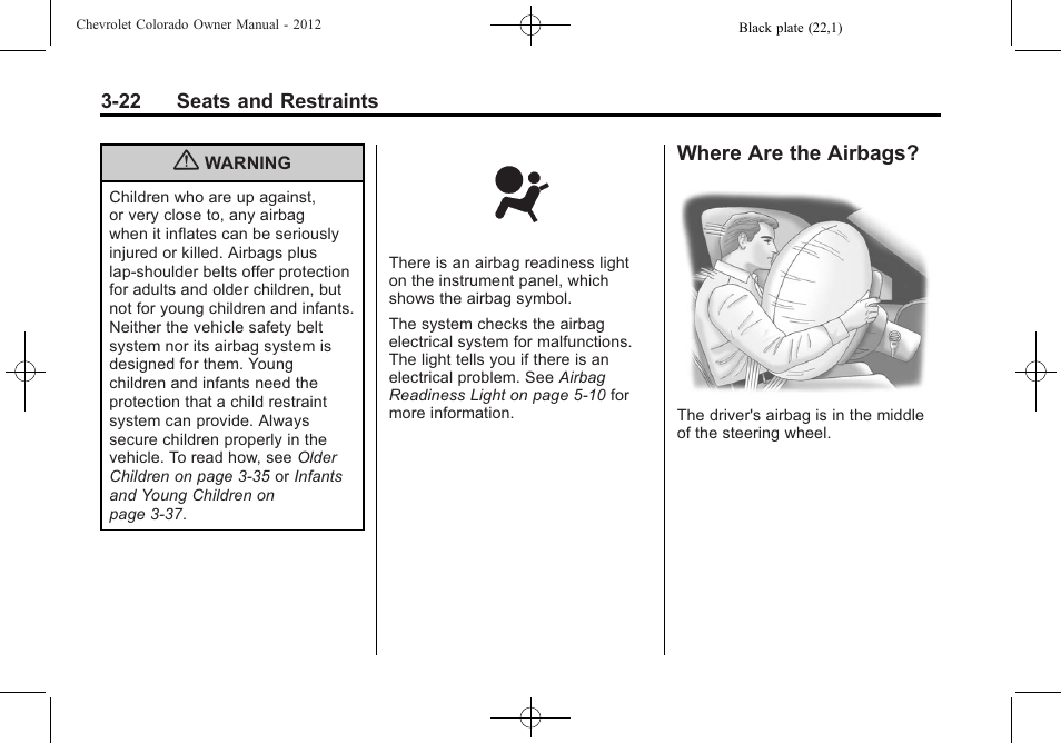 Where are the airbags, Where are the airbags? -22 | CHEVROLET 2012 Colorado User Manual | Page 70 / 408