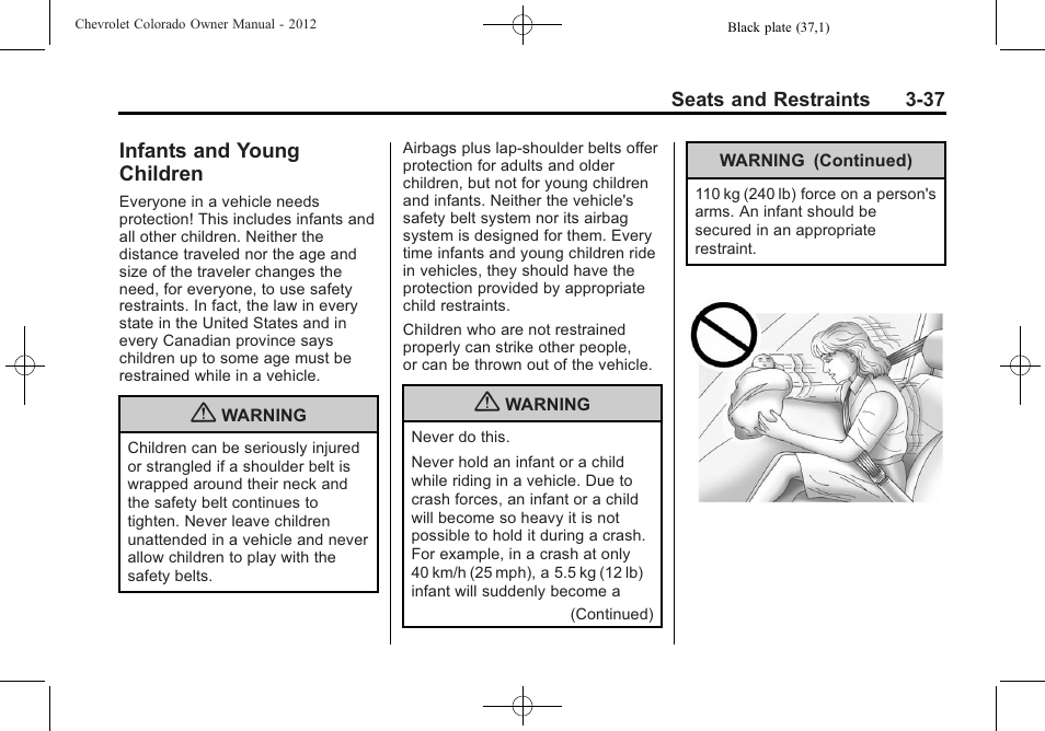 Infants and young children, Infants and young, Children -37 | CHEVROLET 2012 Colorado User Manual | Page 85 / 408