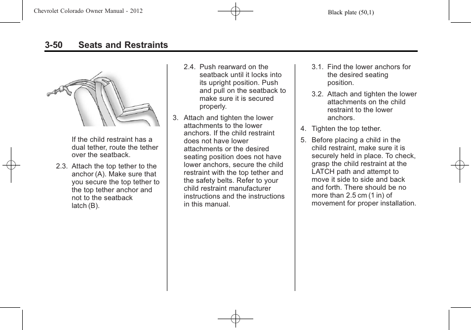 50 seats and restraints | CHEVROLET 2012 Colorado User Manual | Page 98 / 408