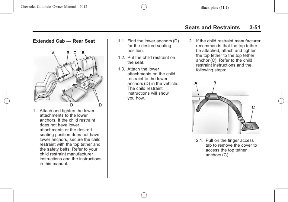 Seats and restraints 3-51 | CHEVROLET 2012 Colorado User Manual | Page 99 / 408