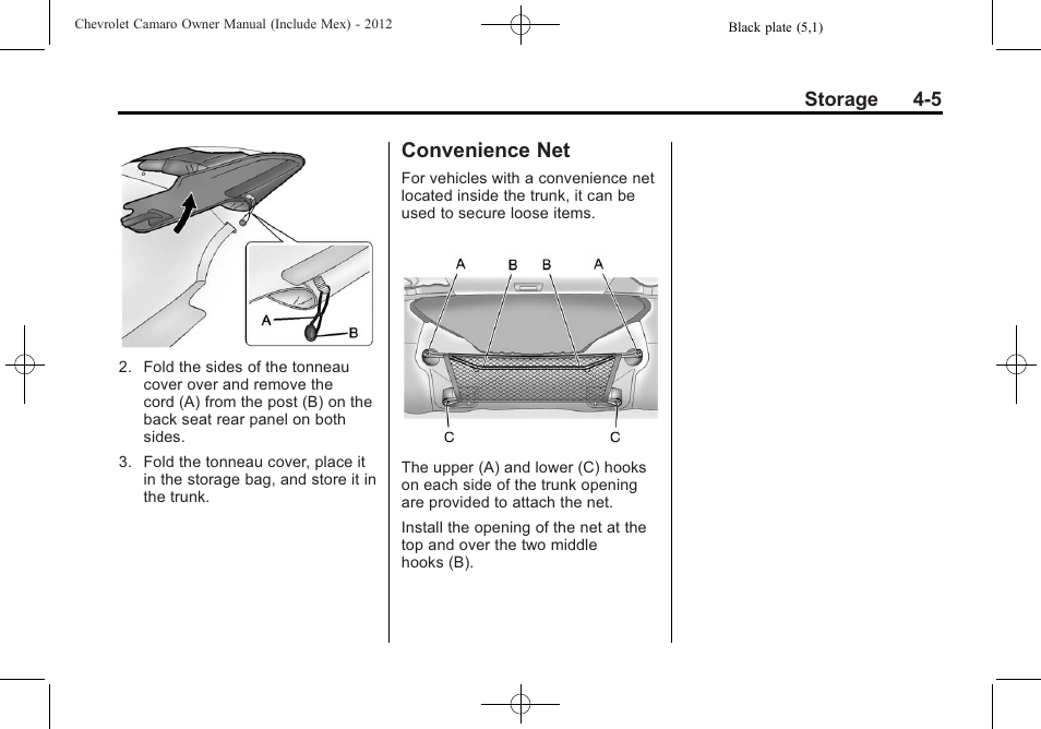 Convenience net | CHEVROLET 2012 Camaro User Manual | Page 107 / 444