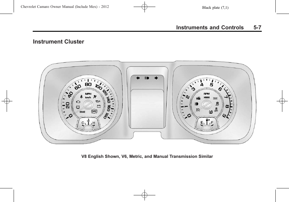 Instrument cluster | CHEVROLET 2012 Camaro User Manual | Page 115 / 444