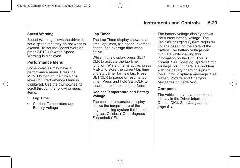 Instruments and controls 5-29 | CHEVROLET 2012 Camaro User Manual | Page 137 / 444