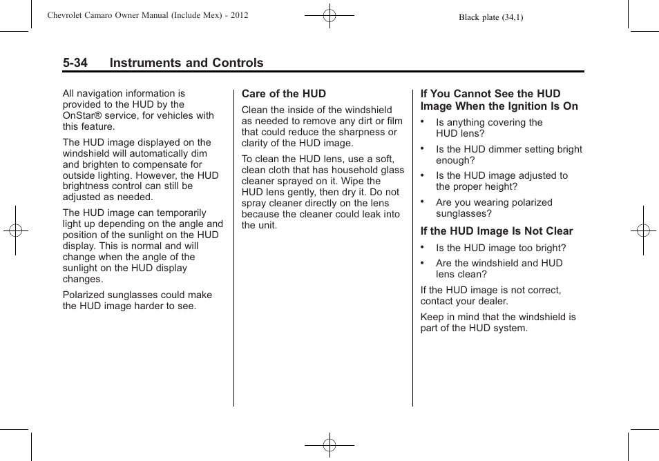 34 instruments and controls | CHEVROLET 2012 Camaro User Manual | Page 142 / 444