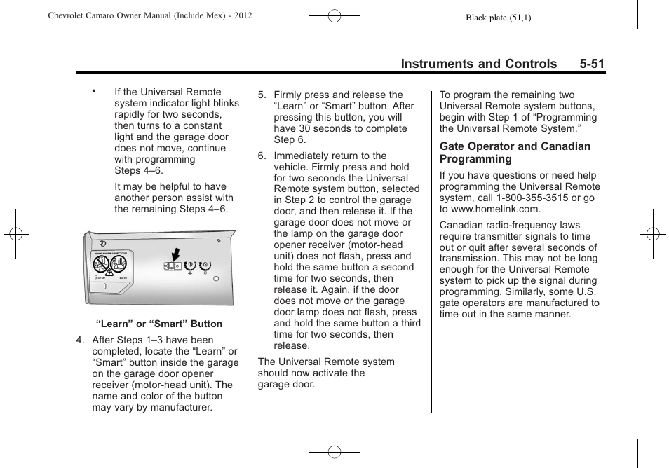 Instruments and controls 5-51 | CHEVROLET 2012 Camaro User Manual | Page 159 / 444