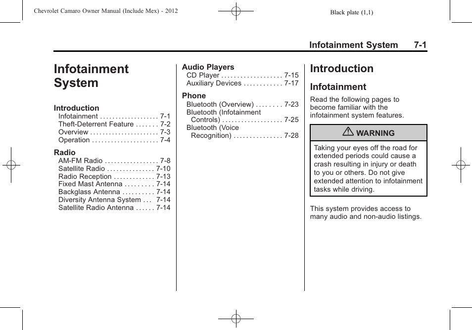 Infotainment system, Introduction, Infotainment | CHEVROLET 2012 Camaro User Manual | Page 169 / 444
