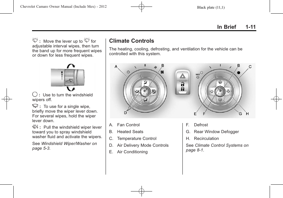 Climate controls | CHEVROLET 2012 Camaro User Manual | Page 17 / 444