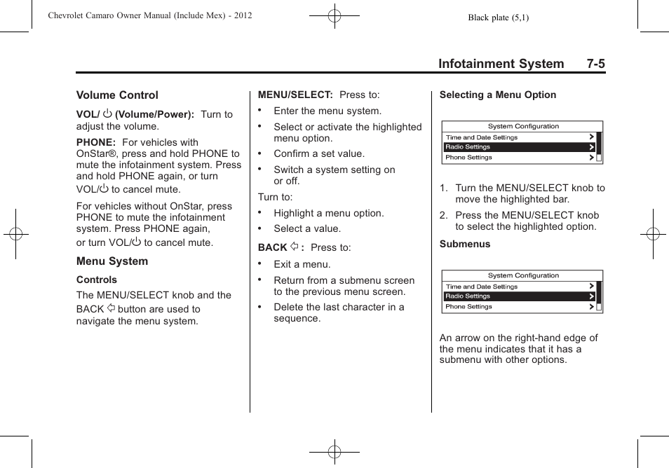 Infotainment system 7-5 | CHEVROLET 2012 Camaro User Manual | Page 173 / 444