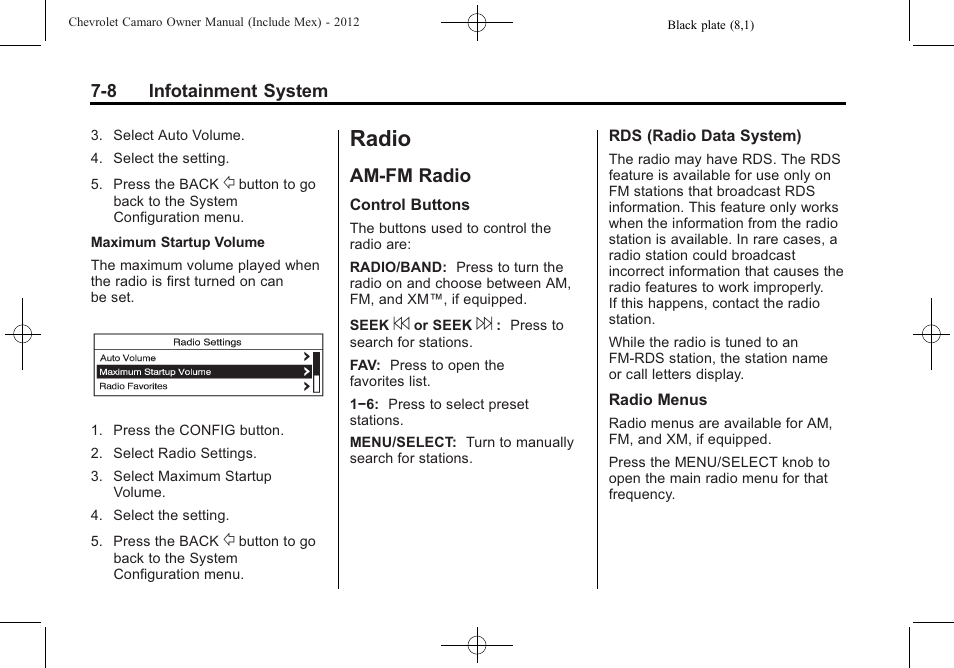 Radio, Am-fm radio | CHEVROLET 2012 Camaro User Manual | Page 176 / 444
