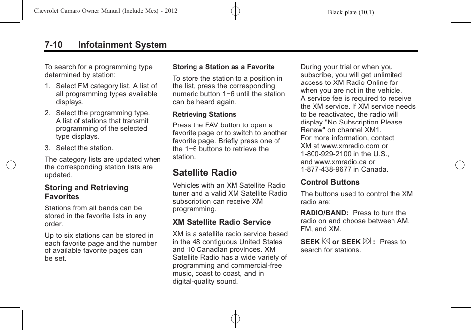 Satellite radio | CHEVROLET 2012 Camaro User Manual | Page 178 / 444