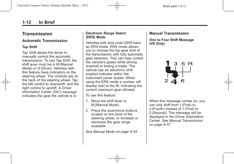 Transmission | CHEVROLET 2012 Camaro User Manual | Page 18 / 444
