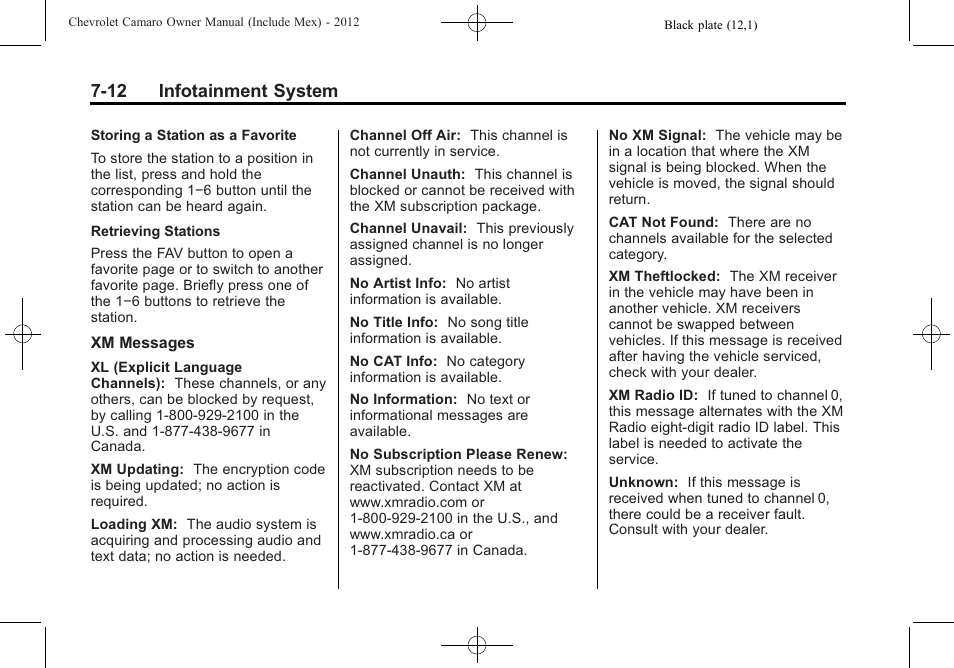 12 infotainment system | CHEVROLET 2012 Camaro User Manual | Page 180 / 444