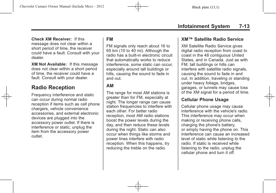 Radio reception | CHEVROLET 2012 Camaro User Manual | Page 181 / 444