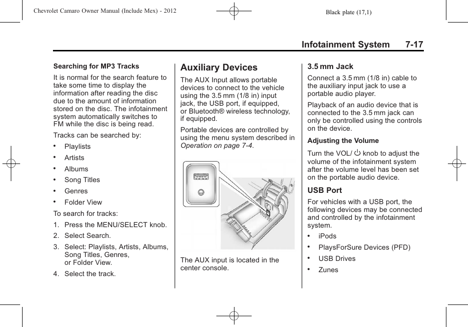 Auxiliary devices, Infotainment system 7-17 | CHEVROLET 2012 Camaro User Manual | Page 185 / 444