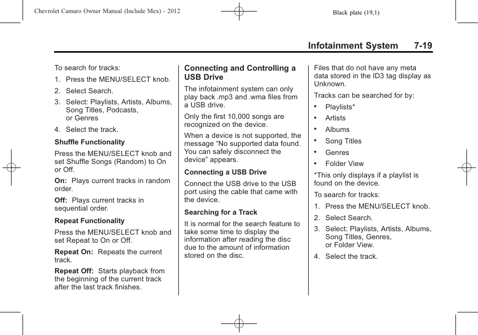Infotainment system 7-19 | CHEVROLET 2012 Camaro User Manual | Page 187 / 444