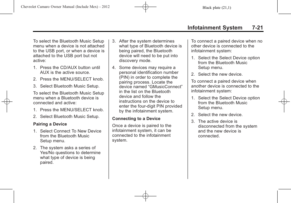 Infotainment system 7-21 | CHEVROLET 2012 Camaro User Manual | Page 189 / 444